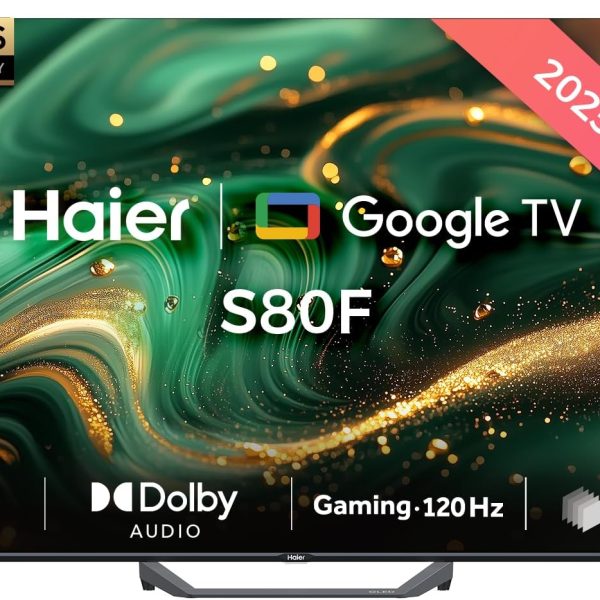 تلفزيون هاير جوجل ذكي H55S80FUX مقاس 55 بوصة 4K QLED | ألعاب عند 120 هرتز | دولبي فيجن واتموس | MEMC/VRR/ALLM | ذاكرة 2+32GB RAM/ROM / روم /كروم كاست/ HDMI 2.1 | تصميم ممتاز بدون حواف، لون أسود
