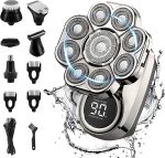ماكينة حلاقة كهربائية 6 في 1 للرجال - ماكينة حلاقة راس 9D مع شاشة LED للرجال الصلع مقاومة للماء IPX6، ماكينة حلاقة دوارة قابلة لاعادة الشحن متعددة الوظائف لتشذيب شعر اللحية (فضي)
