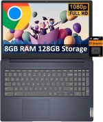 لابتوب لينوفو كروم بوك 15 (15.6 انش FHD، ذاكرة RAM 8GB، تخزين 128GB (64GB eMMC + بطاقة SD 64GB)، تخزين سحابي 2TB، انتل سيليرون)، لابتوب للمنزل والطلاب، كاميرا ويب، بطارية تدوم 10 ساعات، واي فاي 6