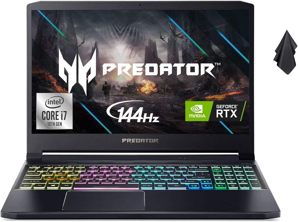 لاب توب ايسر بريداتور تريتون 300 للالعاب 2021 - انتل i7-10750H - نفيديا جيفورس RTX 2070 مع 15.6 انش، FHD HD IPS 32 GB DDR4 RAM، و1TB NVMe SSD، اتصال كيلر Wi-Fi، اضاءة RGB خلفية، كيه بي + اوديسن كلوث