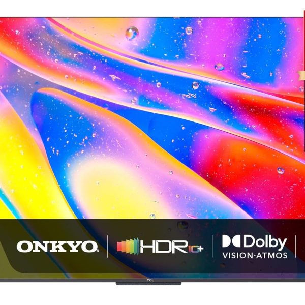 تلفزيون تي سي ال مقاس 55 بوصة 4K بتقنية QLED ومزود بخاصية HDR معتمد من اندرويد بدون اطار معدني معالج ام اي تحكم استخدام اليدين - 55C725 (موديل عام 2021) أسود