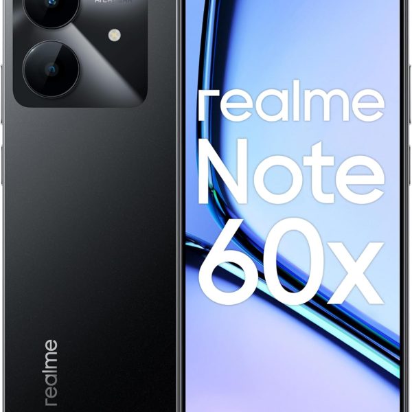 ريلمي نوت 60X (3GB RAM، تخزين 64GB) - شاشة 6.75 انش 90Hz، بطارية 5000mAh، يونيسوك T612، كاميرا 8MP، اندرويد 14 | ثنائي شرائح الاتصال | زجاج مقوى | نوع C اصدار الشرق الاوسط (اسود رخامي)