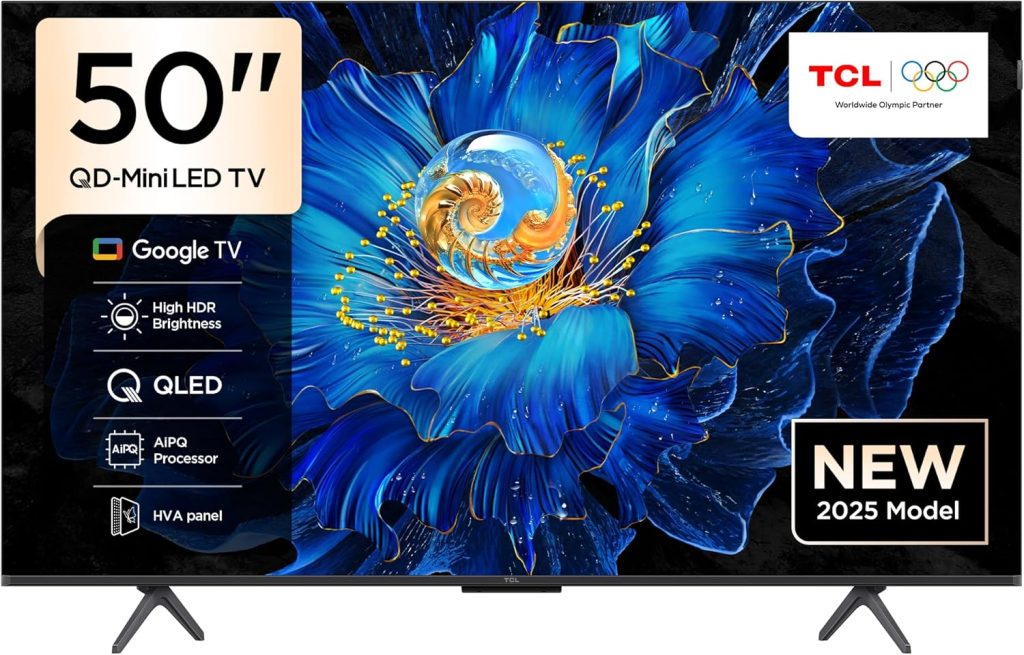 تلفزيون ذكي 50 بوصة بدقة 4K 50C6KS مع تقنية كو دي-ميني ليد بألوان كريستالية كمومية زاهية واتش دي ار 10+ مخصص للألعاب بنظام جوجل تي في بتقنية دولبي فيجن واتموس وميزات أخرى مع تصميم نحيف (إصدار 2025)