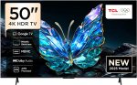 تلفزيون ذكي 50 بوصة 50V6C بدقة 4K UHD HDR 10+ للألعاب جوجل تي في تحسين اللون الديناميكي ودولبي فيجن اتموس ودي تي اس فيرتشوال اكس وتقنية MEMC وتحكم صوتي بخاصية جيم ماستر بتصميم نحيف من تي سي ال