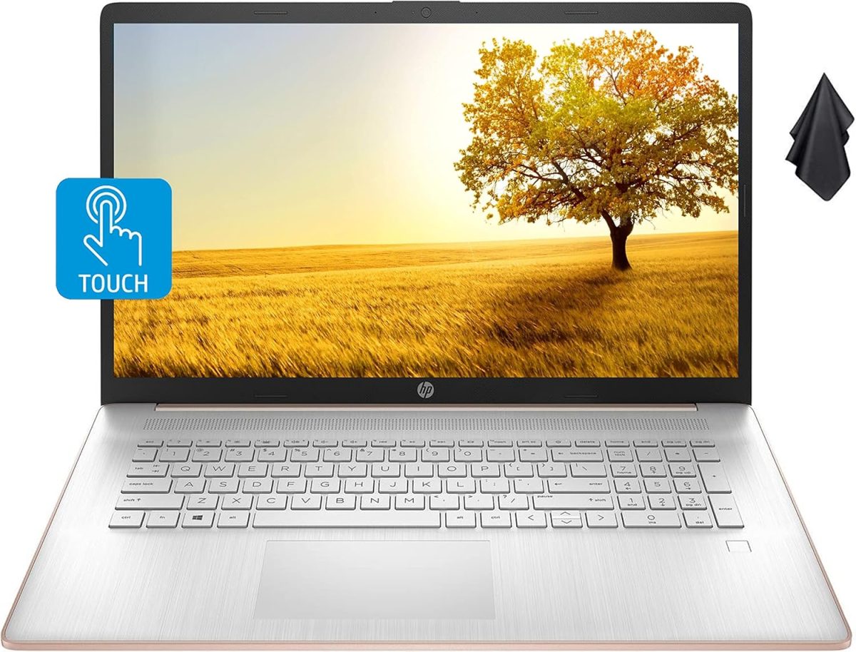 لابتوب اتش بي بافليون 17 2022، شاشة لمس HD+ 17.3، AMD رايزن 3 5300U (i7-8265U)، RAM 16GB، ذاكرة مستديمة SSD 512GB منفذ PCIe، بطارية عمر طويل، كاميرا ويب، ميكروفون، واي فاي، ويندوز 10 هوم، ذهبي وردي