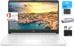 HP احدث لابتوب رفيع وخفيف 14 انش HD للطلاب والاعمال، انتل رباعي النواة N4120، ذاكرة RAM 8GB، 192GB (64GB eMMC + 128GB SD)، كاميرا ويب، واي فاي، بطارية طويلة، ويندوز 11S + سنة اوفيس 365، ابيض + ملحق