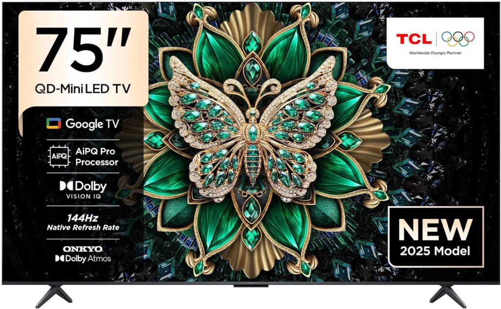 تلفزيون ذكي 75 بوصة 4k بتقنية كوانتم دوت وميني ليد يدعم اتش دي ار 10 بلس معدل تحديث 144 هرتز صوت 2.1 هاي فاي مع دولبي اتموس بجوجل تي في ووضع ذكاء اصطناعي وجيم ماستر، موديل 2025 من تي سي ال، 75C6K