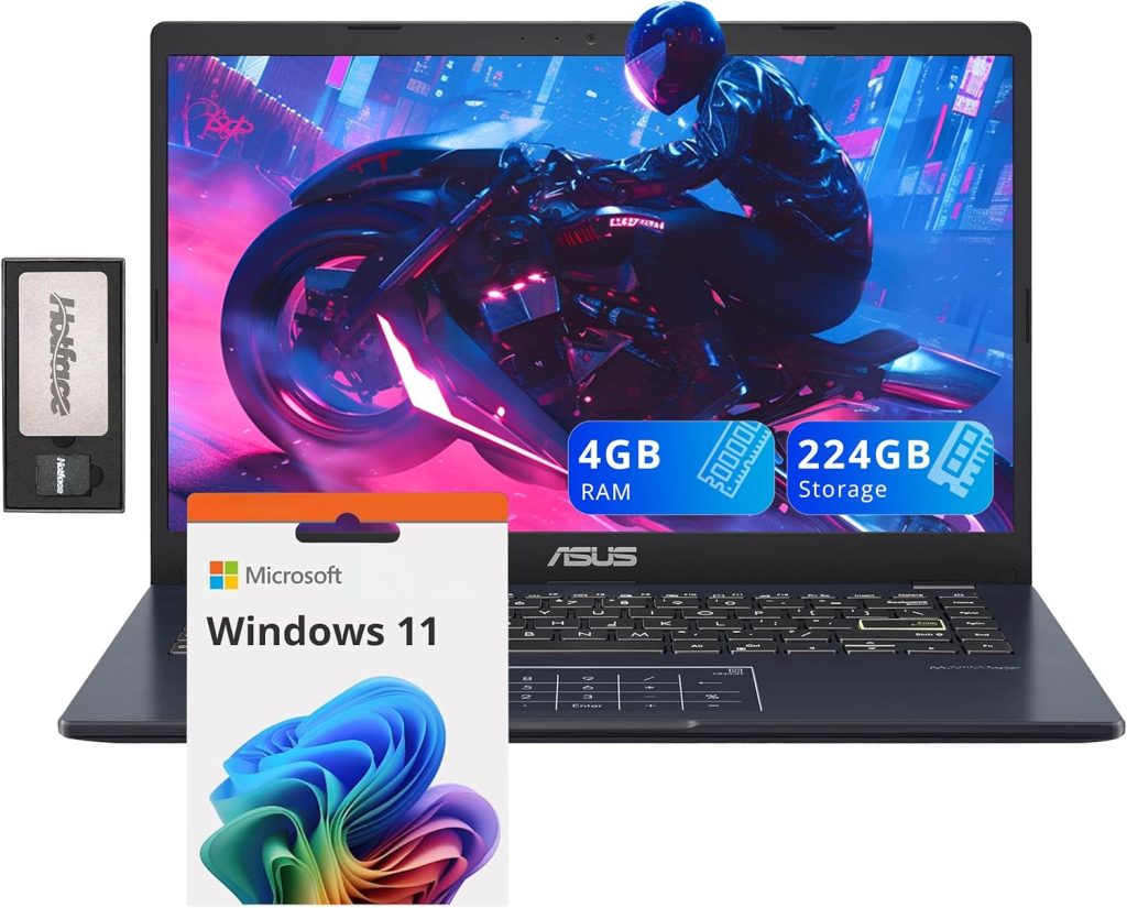 اسس لابتوب 14 انش FHD، معالج انتل بنتيوم N6000، ذاكرة RAM 4GB، تخزين 224GB (64GB eMMC + قاعدة شحن 160GB)، بطاقة رسومات انتل UHD، كاميرا ويب، بلوتوث، ويندوز 11، اسود ستار