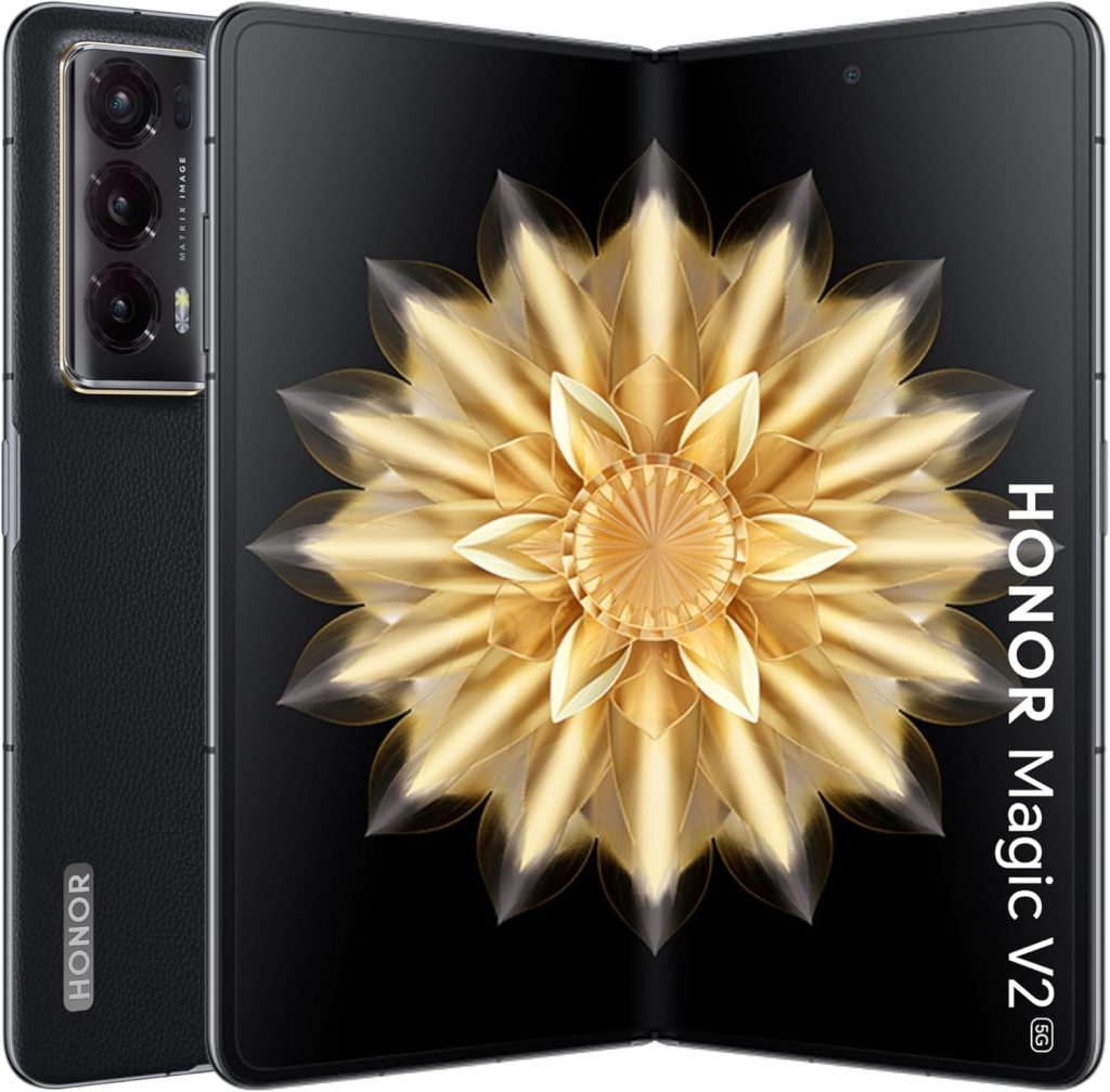 Honor Magic V2 5G Thinnest Folding Smartphone, 16GB RAM + 512GB ROM, Dual 120Hz LTPO OLED Display, Snapdragon 8 Gen 2(4nm) Flagship Processor, 50+20+50MP OIS Camera, Black (PU)
