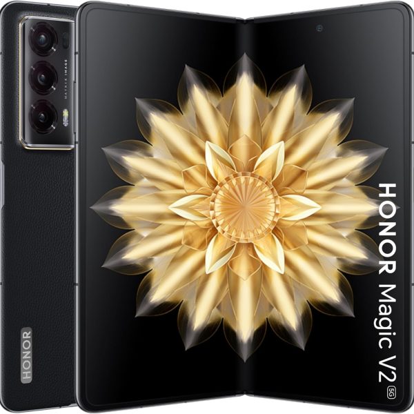 Honor Magic V2 5G Thinnest Folding Smartphone, 16GB RAM + 512GB ROM, Dual 120Hz LTPO OLED Display, Snapdragon 8 Gen 2(4nm) Flagship Processor, 50+20+50MP OIS Camera, Black (PU)