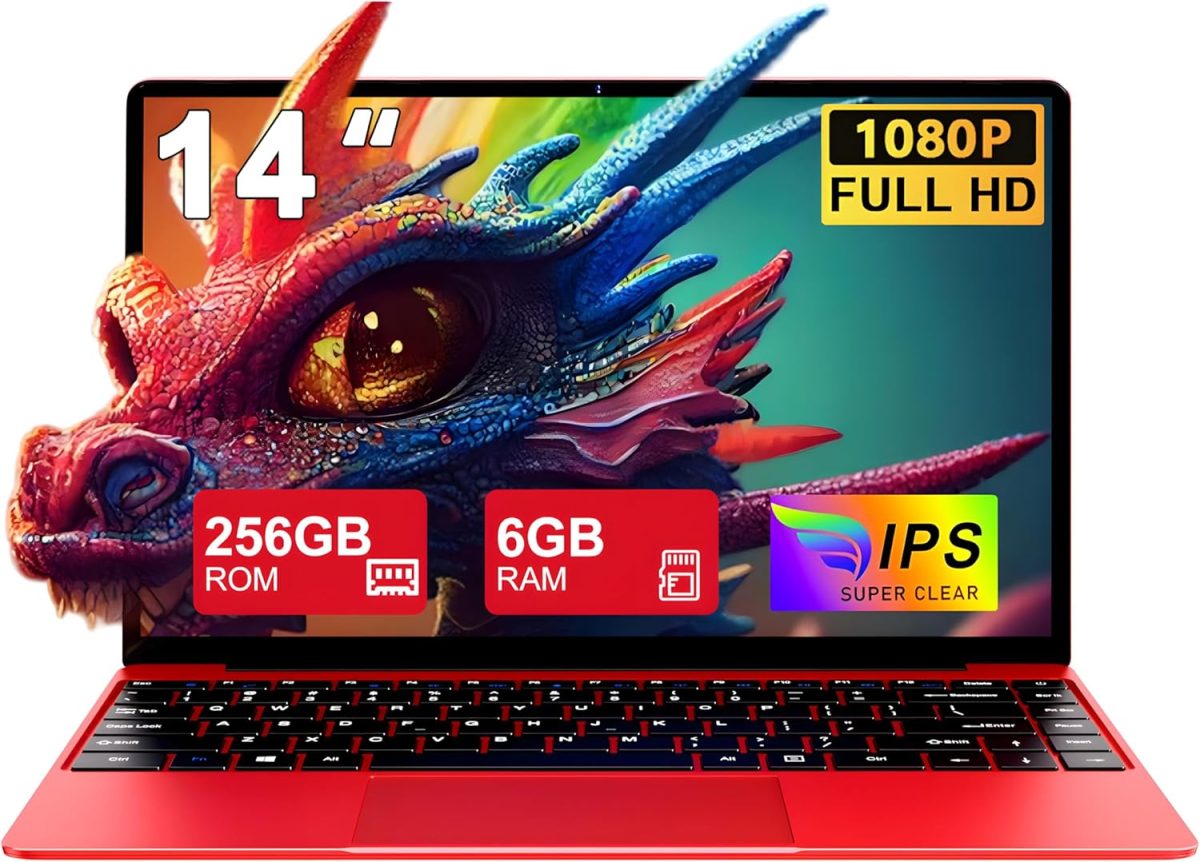 لابتوب نوتود سيليرون N4020 2.8 Ghz 14 بوصة ويندوز 11، واي فاي 5G وواي فاي 6، SSD 256 جيجا مع إمكانية التوسعة إلى 1 تيرا بلوتوث 4.2، 1920 × 1080 FHD وصلة وسائط متعددة صغيرة، كيبورد ألماني وغطاء أحمر