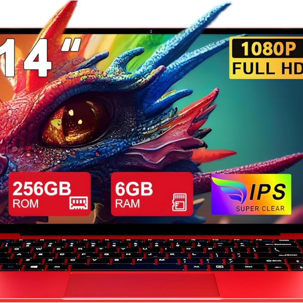 لابتوب نوتود سيليرون N4020 2.8 Ghz 14 بوصة ويندوز 11، واي فاي 5G وواي فاي 6، SSD 256 جيجا مع إمكانية التوسعة إلى 1 تيرا بلوتوث 4.2، 1920 × 1080 FHD وصلة وسائط متعددة صغيرة، كيبورد ألماني وغطاء أحمر