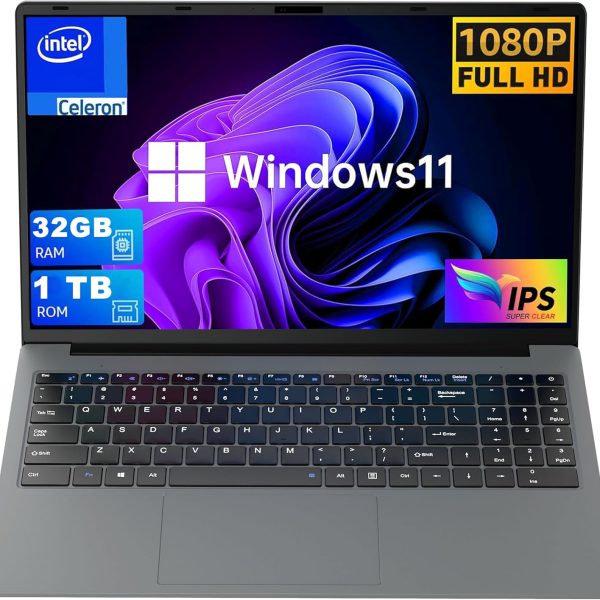 لابتوب دوكي 15.6 IPS 16 32 جيجا رام 512 1 تيرا ذاكرة مستدامة SSD معالج انتل رباعي النواة 14G ويندوز 11 برو يدعم بصمة الوجه واي فاي 2.4G 5G بلوتوث 5.1 USB3.2 HDMI نوع C جيجا+1