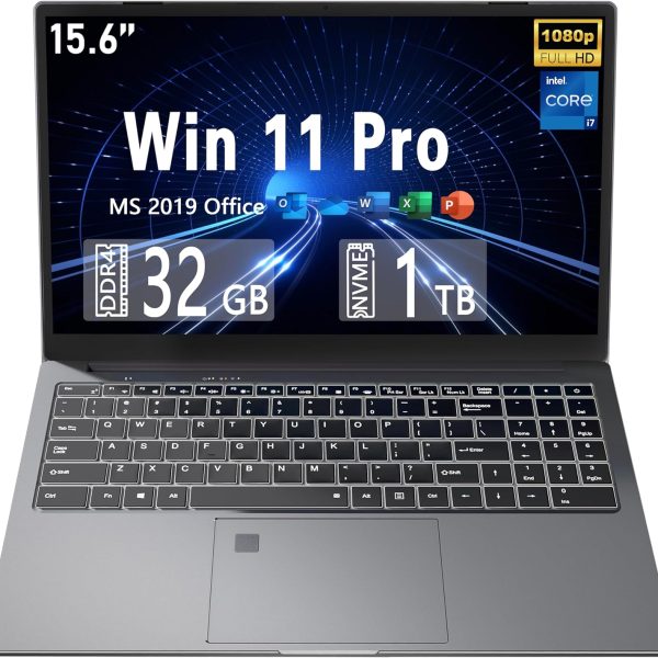 【ويندوز 11 برو وام اس اوفيس 2019】 لابتوب 15.6 انش FHD (1920×1080) كور i7-9750H (حتى 4.5GHz) وحدة معالجة مركزية عالية الاداء 32GB RAM 1TB NVMe SSD بطاقة رسومات UHD 630/منفذ DP كامل الوظائف /RJ45
