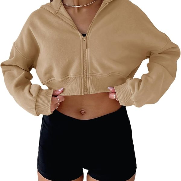 Aurgelmir, Women's Cropped Zip Up Hoodie Sweatshirts, womens, Sweatshirt