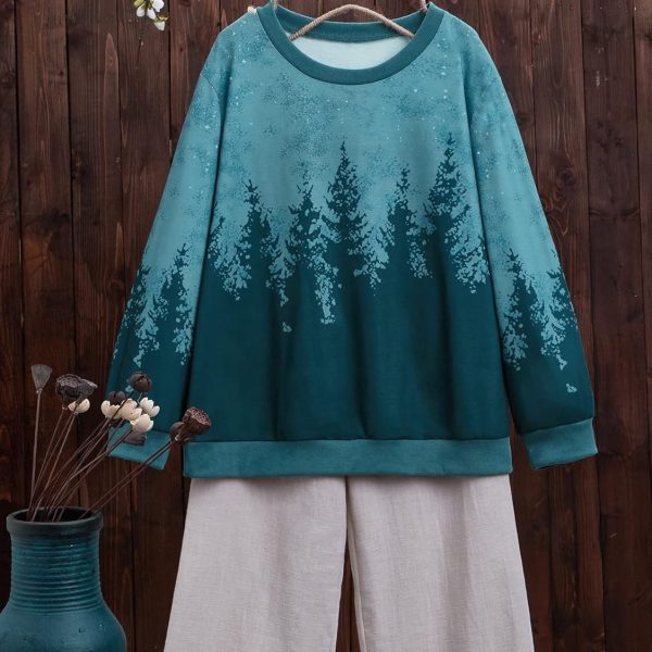 CYH سترات بقلنسوة وبلوزات حريمي Fashion مقاس Large قميص ثقيل بطباعة شجرة منخفضة الاكتاف (اللون: متعدد الألوان، المقاس: 3XL)