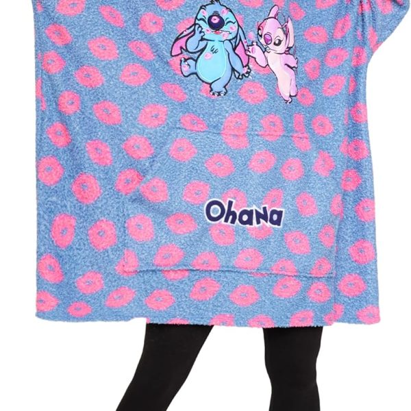 Disney Stitch Übergroße Hoodie Decke Damen Teenager, Fleece Oversized Kapuzenpullover mit Ärmeln One Size - Frauen Geschenke