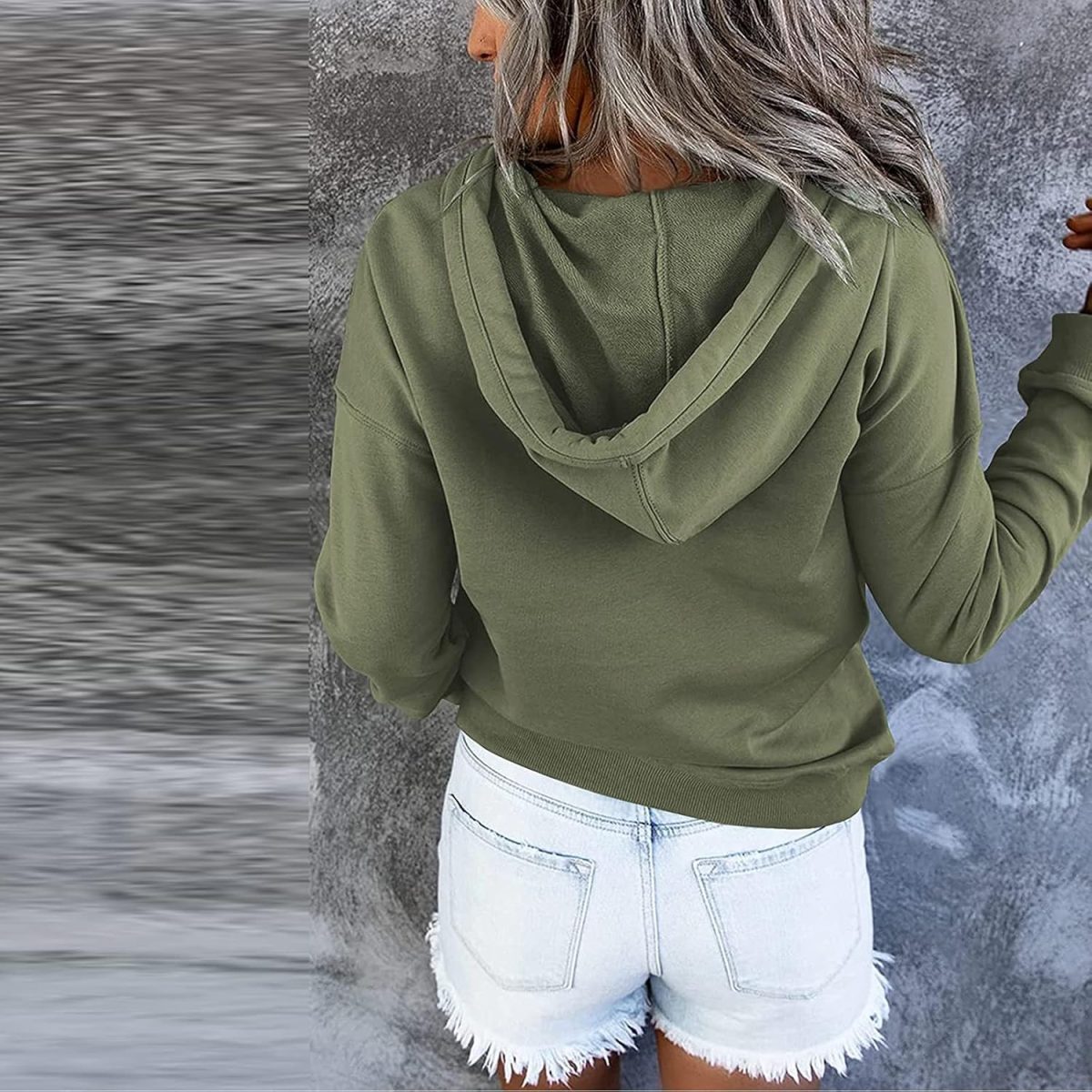 HongYunoH Womens Solid Color Simple Hoodie Sweatshirt Casual Loose Long Sleeve Pullover Hoodies green XS