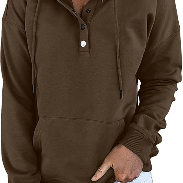 Women's Solid Color Simple Hoodie Sweatshirt Casual Loose Long Sleeve Pullover Hoodies brown S