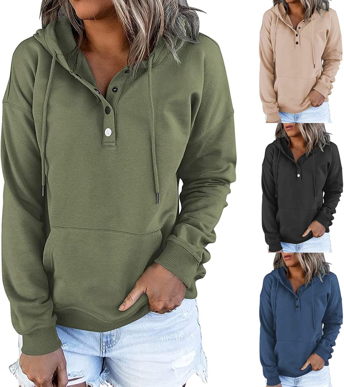 Womens Solid Color Simple Hoodie Sweatshirt Casual Loose Long Sleeve Pullover Hoodies brown S