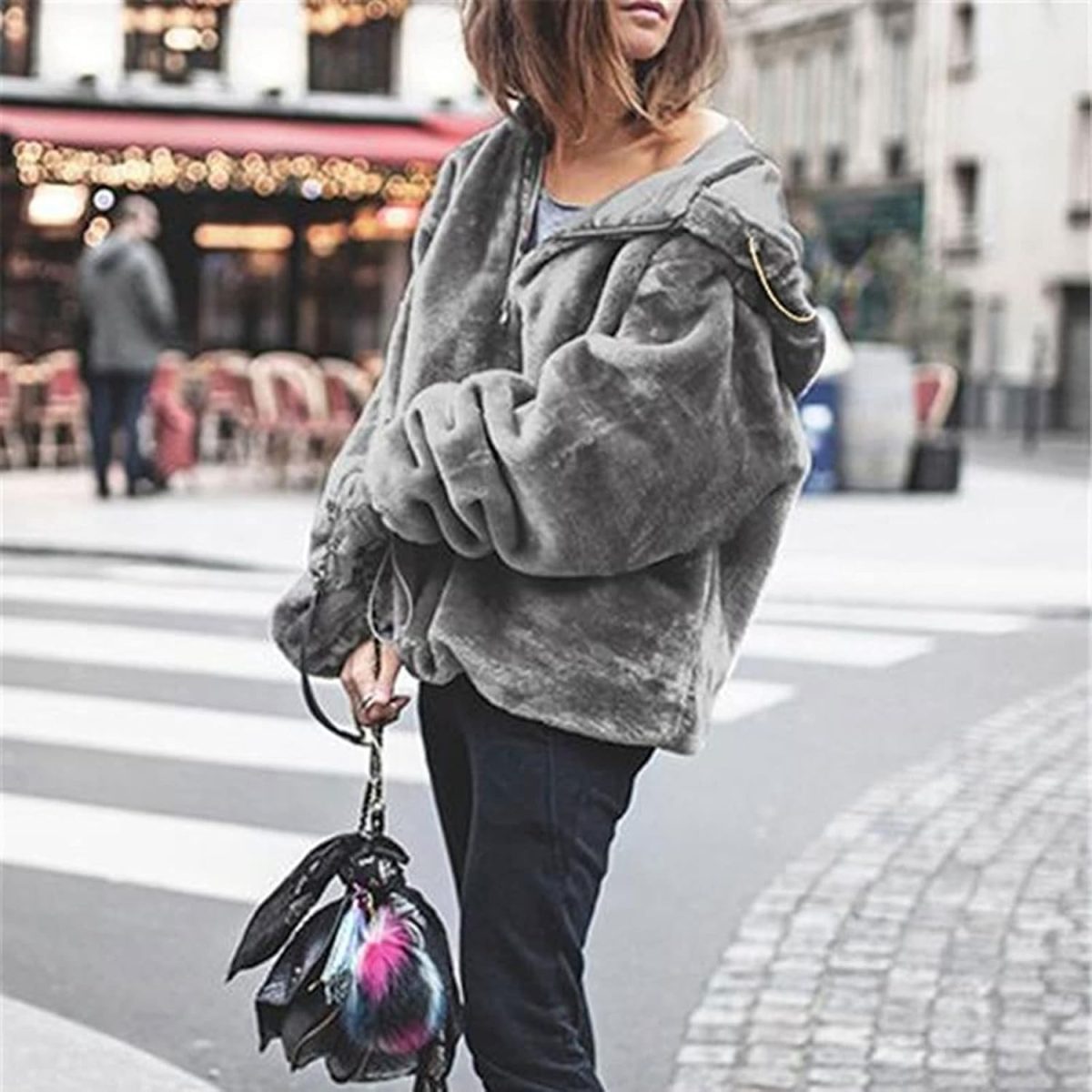 1749219374 SKYWOK Womens Hoodies Sweatshirt Women fleece hoodies winter loose long sleeve fur pullovers autumn winter warm plush hoodies sweatshirt pocket hood Color Pink Size Medium