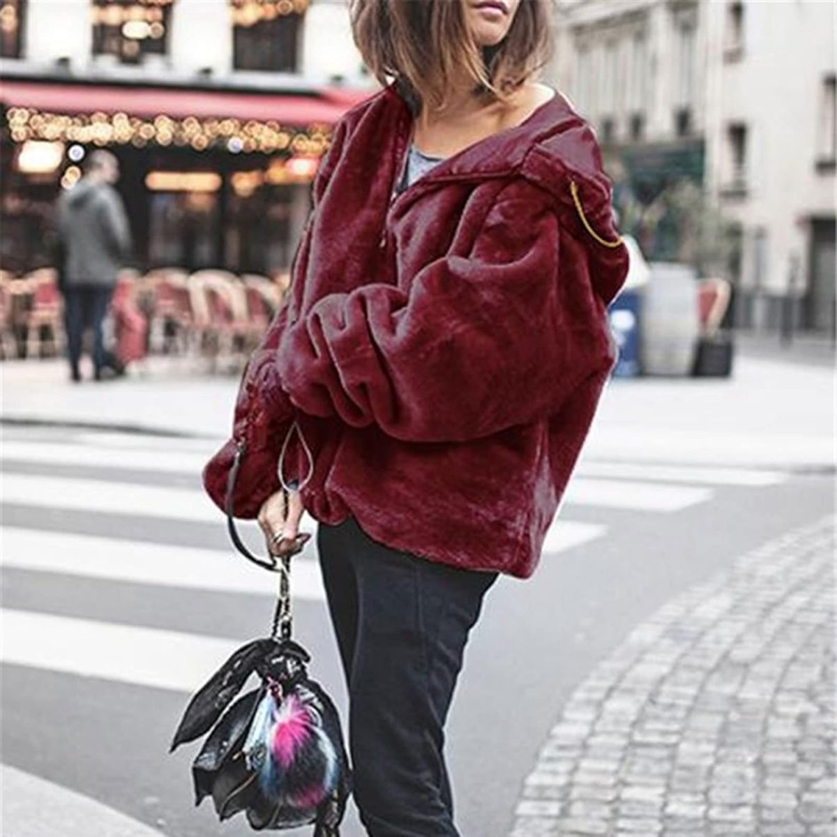 1749219375 SKYWOK Womens Hoodies Sweatshirt Women fleece hoodies winter loose long sleeve fur pullovers autumn winter warm plush hoodies sweatshirt pocket hood Color Pink Size Medium