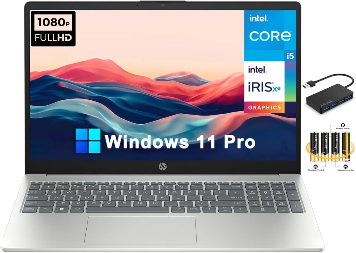 HP 15 15.6" FHD Laptop Business Laptop [Windows 11 Pro], Intel 10-Core i5-1235U (Up to 4.4 GHz), 64GB RAM, 1TB PCIe SSD, Iris Xe Graphics, Numeric Keypad, HDMI, USB, Wi-Fi 6, BT 5.3, w/Hub+Battery