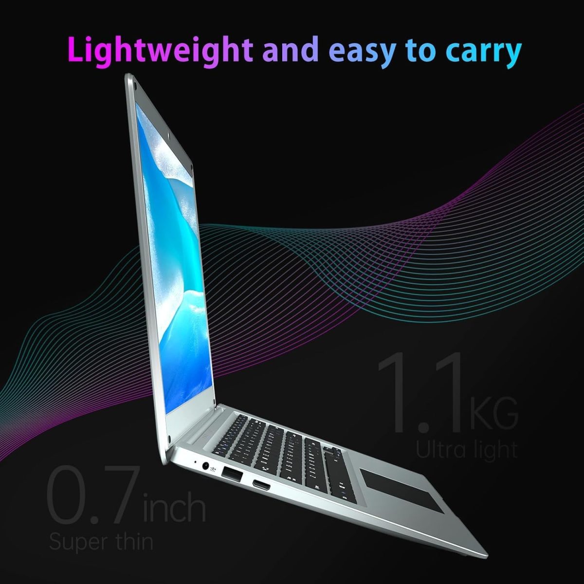 ⁦لابتوب اكزيلابسير 12.5 انش W11، سيليرون N4120 رباعي النواة مع 8GB RAM + 256GB SSD، 2K 2560 × 1440 شاشة LCD، بصمة اصبع، كيبورد باضاءة خلفية، واي فاي 5G/AC، نوت بوك خفيف الوزن، هيكل معدني بالكامل، رمادي⁩ - الصورة ⁦2⁩