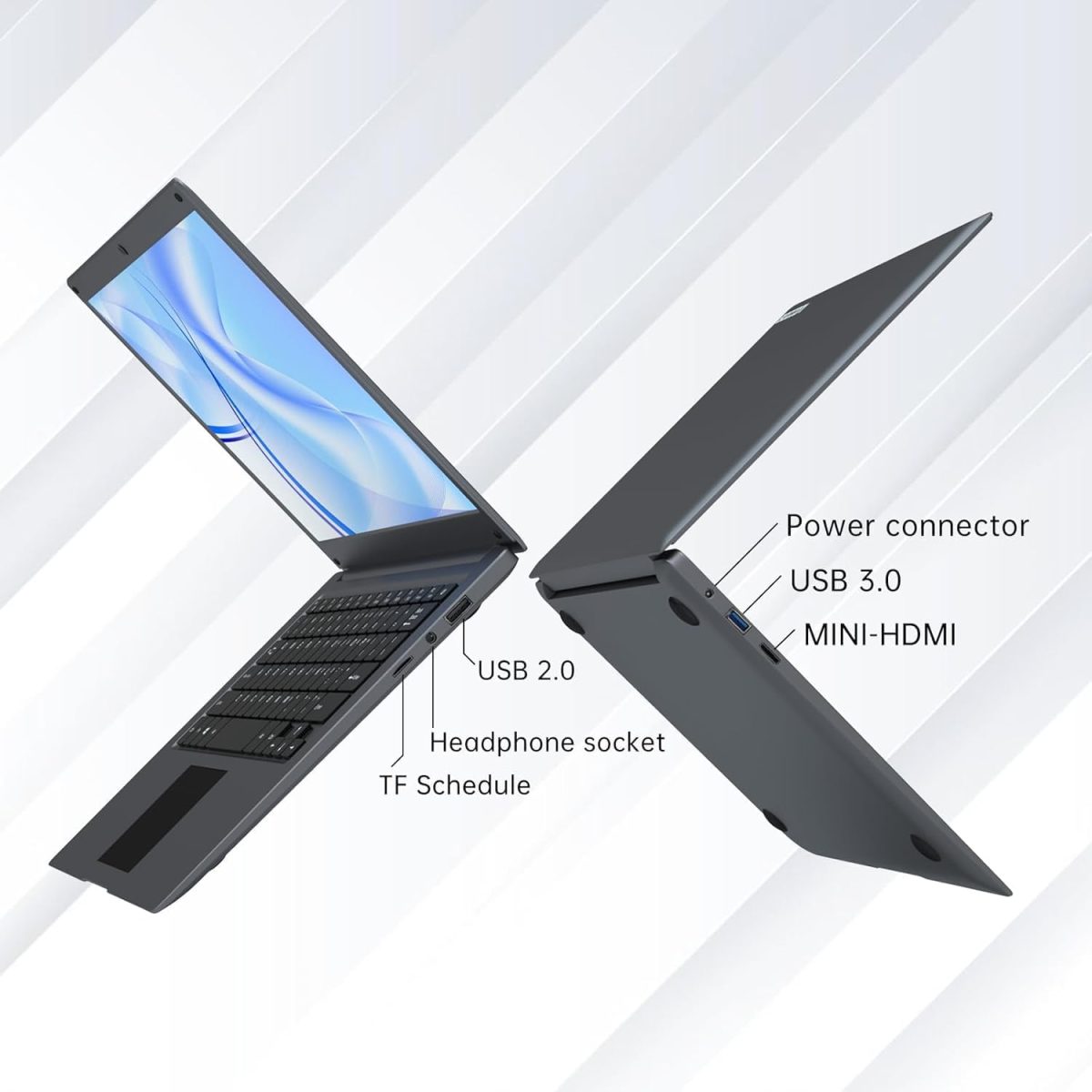 ⁦لابتوب اكزيلابسير 12.5 انش W11، سيليرون N4120 رباعي النواة مع 8GB RAM + 256GB SSD، 2K 2560 × 1440 شاشة LCD، بصمة اصبع، كيبورد باضاءة خلفية، واي فاي 5G/AC، نوت بوك خفيف الوزن، هيكل معدني بالكامل، رمادي⁩ - الصورة ⁦6⁩