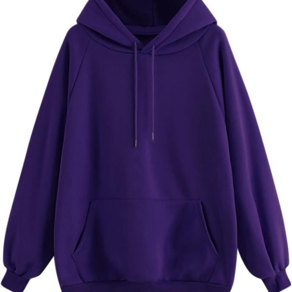 SKYWOK Women's Hoodies Autumn Solid Hoodies Women Long Sleeve Hoodie Sweatshirt Hooded Pullover Tops Blouse With Pocket Female Jumper Sportswear (Color : Purple, Size : S)