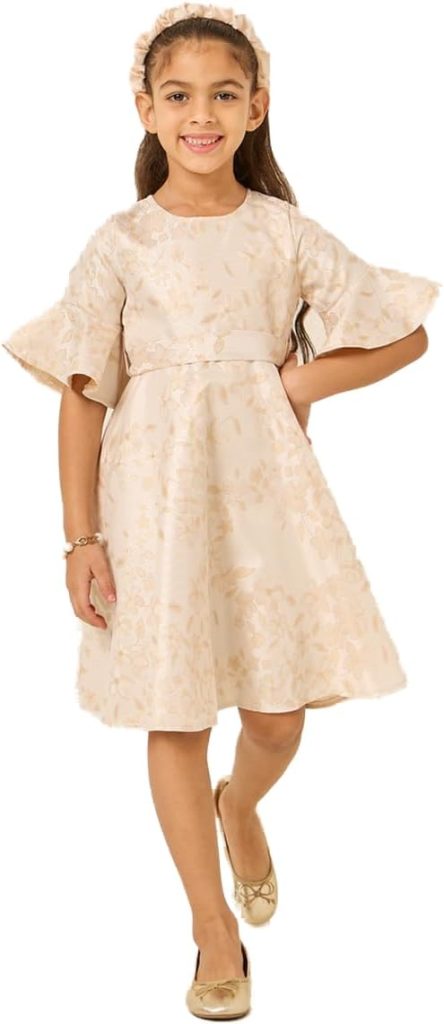 Styli Girls Jacquard Bell Sleeve Dress