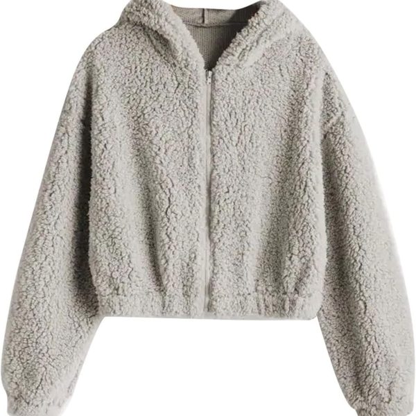HOT BODY Flannel Jacket Fashion Women Solid Zipper Pullover Autumn Long Sleeve Plush Sweatershirt Hoodie Ladies Tops Female Sweatshirt Hoodies Hooded (Color : Gray, Size : XL)