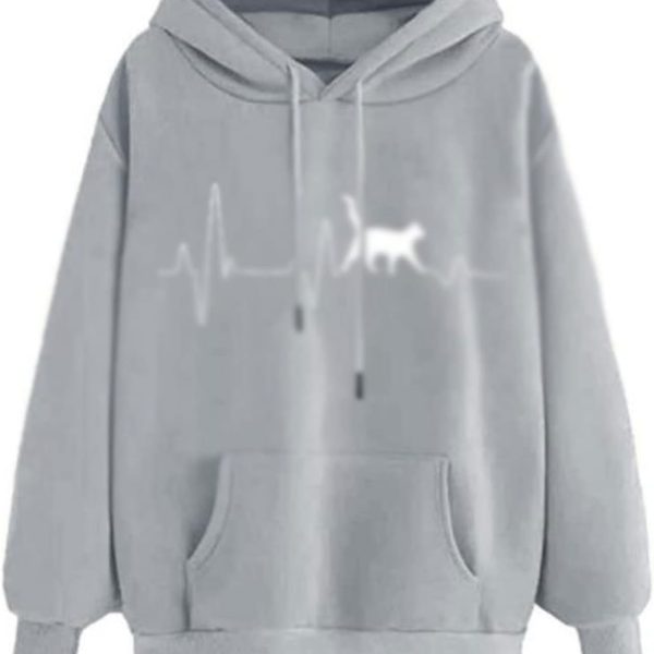 SKYWOK Women's Hoodies Women Sweatshirt Hoody Printed Casual Hooded Pullovers Autumn Long Sleeve Clothes Oversized With Pocket Tops (Color : Gray, Size : M)