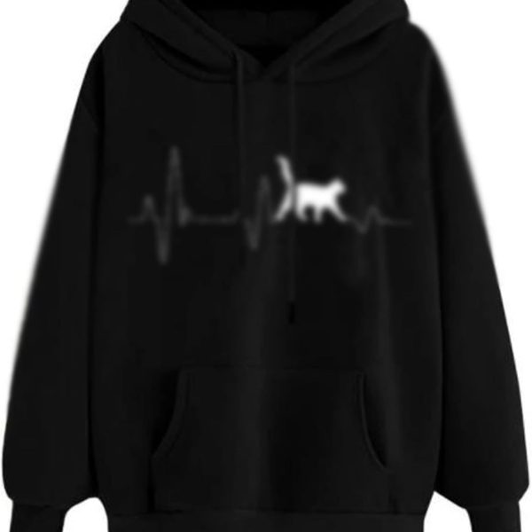 SKYWOK Women's Hoodies Women Sweatshirt Hoody Printed Casual Hooded Pullovers Autumn Long Sleeve Clothes Oversized With Pocket Tops (Color : Black, Size : S)