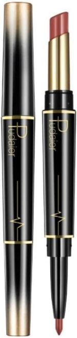 SKY-TOUCH Double Head Matte Lipstick + Lip Liner Pen Set 2 in 1 One Step Lips Makeup Waterproof Long Lasting Nude Velvet Pen, One Size 05#