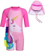 KumSoomliy Girls Swimming Costume Kids One Piece Swimsuit Unicorn Swimwear Zipper Bathing Suit Surfing Swimming Rash Guard Swim Outfit Wetsuit Age 1-8 Years
