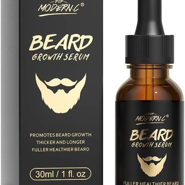 POP MODERN.C Beard Growth Oil With Biotin Caffeine, Stimulate Beard Growth Serum For Facial Hair Treatment, Promote Hair Regrowth For Men Full Longer Masculine Thick Male Beard Gift