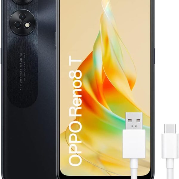 اوبو هاتف ذكي رينو 8 تي (4G) ثنائي شرائح الاتصال بذاكرة روم 128GB وذاكرة RAM 8GB غير مقفل من المصنع 4G/LTE (اسود ستارلايت) - نسخة عالمية
