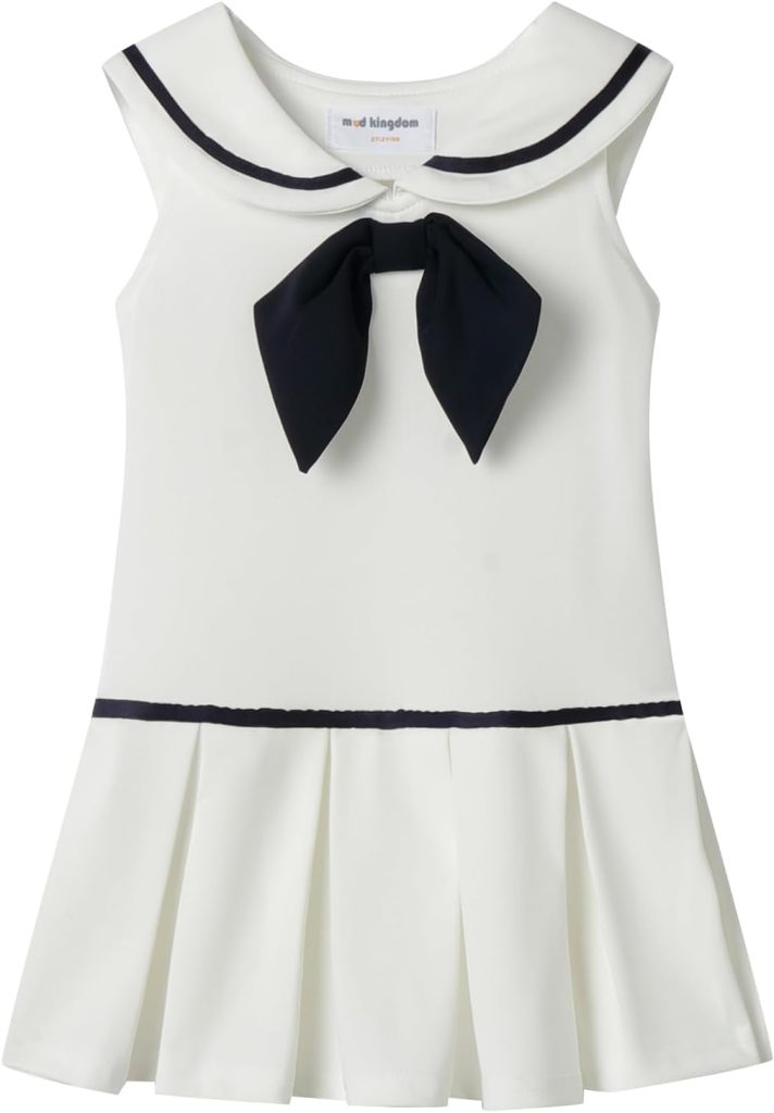 Mud Kingdom Little Girls Nautical Sailor Dress Summer Sleeveless Pleated School Uniform
