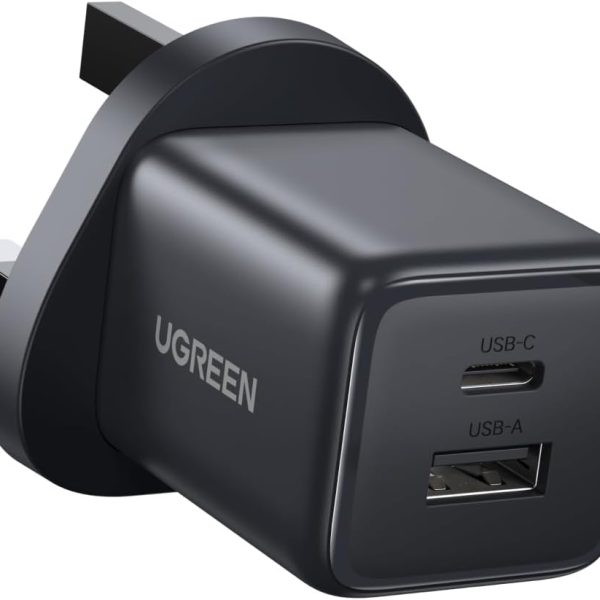 شاحن آيفون 15 برو ماكس 20 واط، شاحن آيفون سريع بمنفذين من النوع سي (1 منفذ USB C + 1 USB A)، 4 حماية أمنية، أصغر بنسبة 38% من الأصلي، محول USB نوع C لآيفون 15 برو وسامسونج وايباد من يوجرين