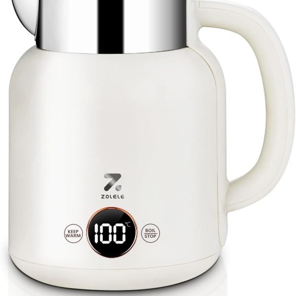 ZOLELE Electric Kettle 1.5L Stainless Steel Kettle 2200W with Auto Shut-Off, Dual Boiling Modes & 6-Speed Intelligent Temperature Regulation White