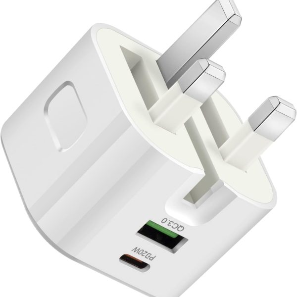 شاحن USB نوع C مقبس جداري سريع الشحن 20 واط من نيكومي بي دي وكيوسي 2 منفذ متوافق - ايفون 3.0 برو 13 12 ماكس 11 اكس اس ار ايباد جالكسي هواوي وغير ذلك ابيض