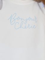 ⁦STYLI Girls Slogan Print Oversized T-Shirt & Striped Pants Set⁩ - الصورة ⁦3⁩