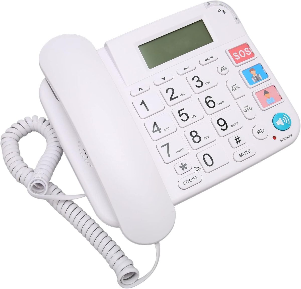 Corded Landline, Big Button Phone Volume Adjustment LCD Display Plug and Play Noise Reduction with Speaker for Elderly