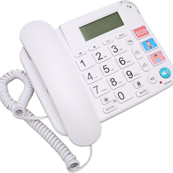 Corded Landline, Big Button Phone Volume Adjustment LCD Display Plug and Play Noise Reduction with Speaker for Elderly
