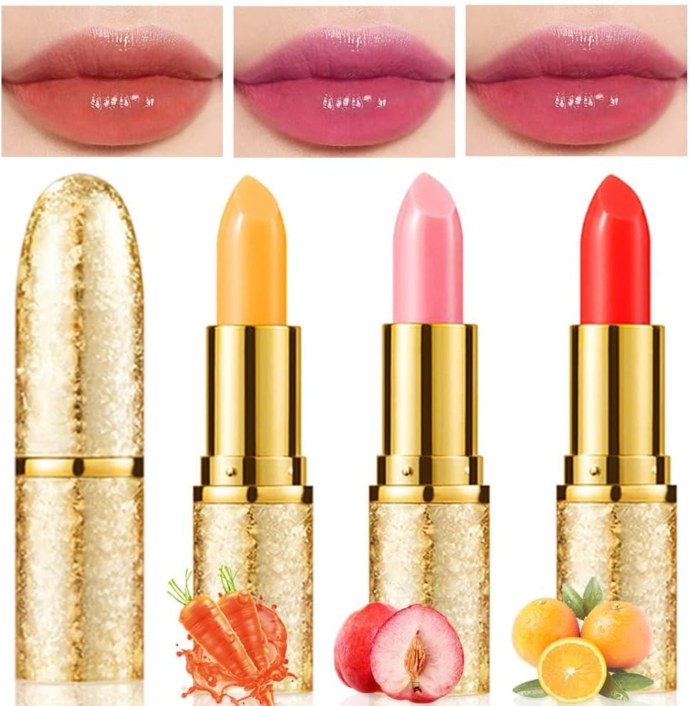 Azonee 3 Pcs Lip Gloss, Waterproof Color Changing Lipstick - Glossy Finish, Moisturizing, Long Lasting, Adjustable Color Depth, Daily Makeup Lip Care Tinting for Girls Day Use, Best Gift