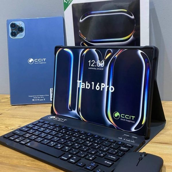 تابلت CCIT Tab 16 Pro بشاشة 10.1 بوصات HD I يعمل بنظام Android وذاكرة وصول عشوائي 16 جيجابايت وذاكرة قراءة فقط 1 تيرابايت وبطارية 10000 مللي أمبير في الساعة مع لوحة مفاتيح وملحقات باللون الأسود