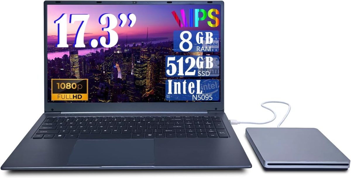 لابتوب ان بي في سي اكس اس دي 17 انش، ويندوز 11، ذاكرة RAM 8GB، SSD 512GB، معالج سيليرون رباعي النواة (حتى 2.9GHz)، شاشة IPS FHD مع نوع C، واي فاي، USB3.0 (GB، 512) (17 انش DVD)