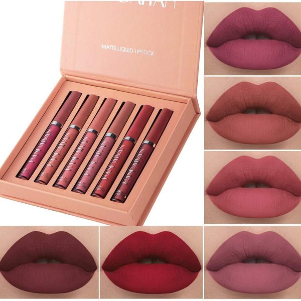 Azonee 6 Pcs Matte Liquid Lipstick Makeup Set, Matte liquid Long-Lasting Wear Non-Stick Cup Not Fade Waterproof Lip Gloss (Set A)