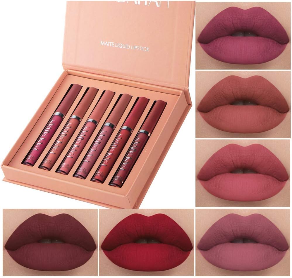 Azonee 6 Pcs Matte Liquid Lipstick Makeup Set, Matte liquid Long-Lasting Wear Non-Stick Cup Not Fade Waterproof Lip Gloss (Set A)